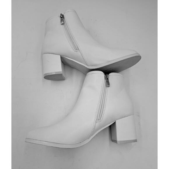 Sekayisore White Round Toe Short Gogo Ankle Boots Low Block Heel Booties - Picture 5 of 11